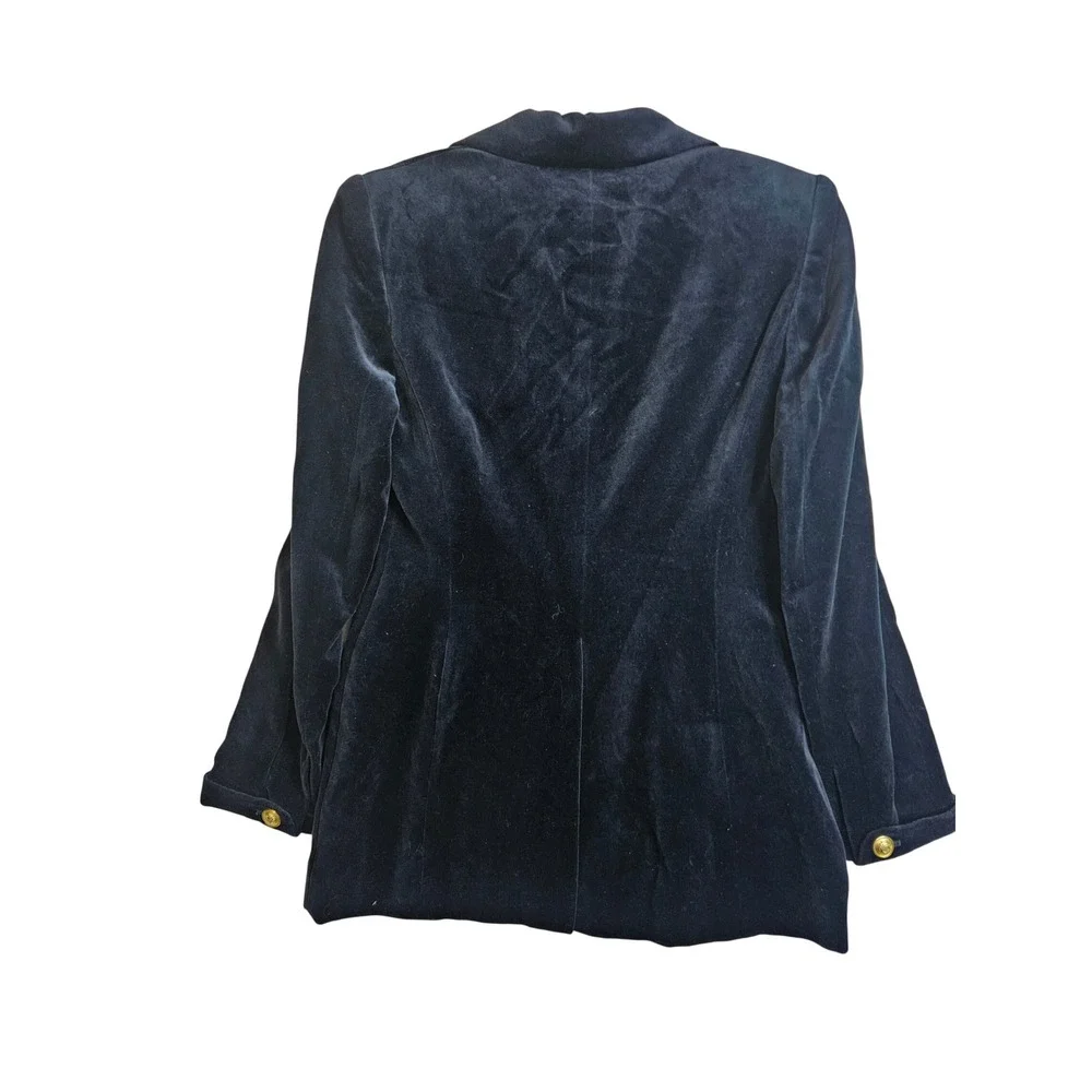 Vtg Lauren Ralph Lauren Sz4 Blue Velvet Blazer Gold Button Old Money Flawed #512 - Picture 2 of 12